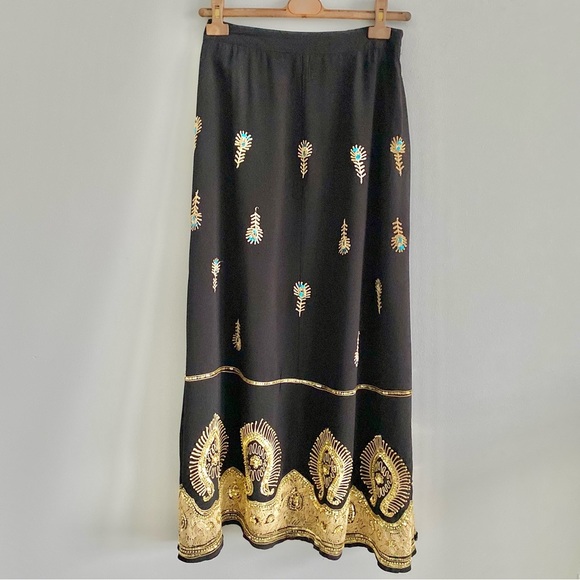 Soft Surroundings Black & Gold Embroidered Skirt Size Small - Picture 1 of 6